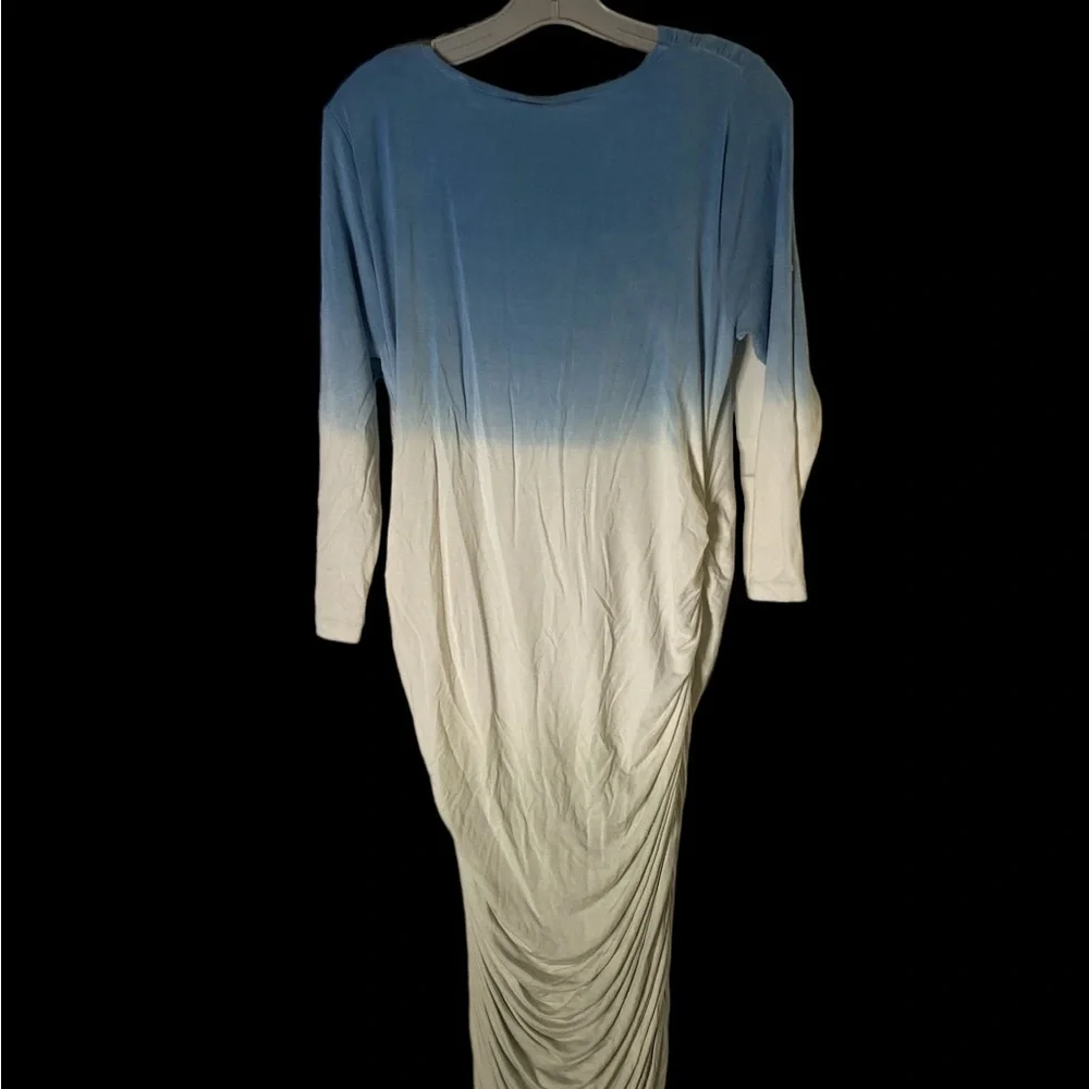 SO LO MODA‎ Blue & White Dip Dyed Ruched Cowl Neck Pullover Dress Size M
